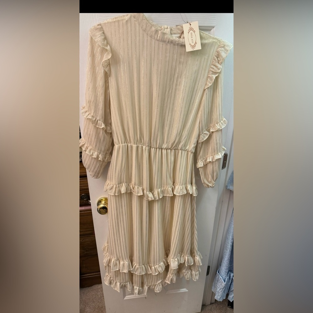 Joyfolie “MIA Joy” NWT size M Cream/Gold dress Elin Dress